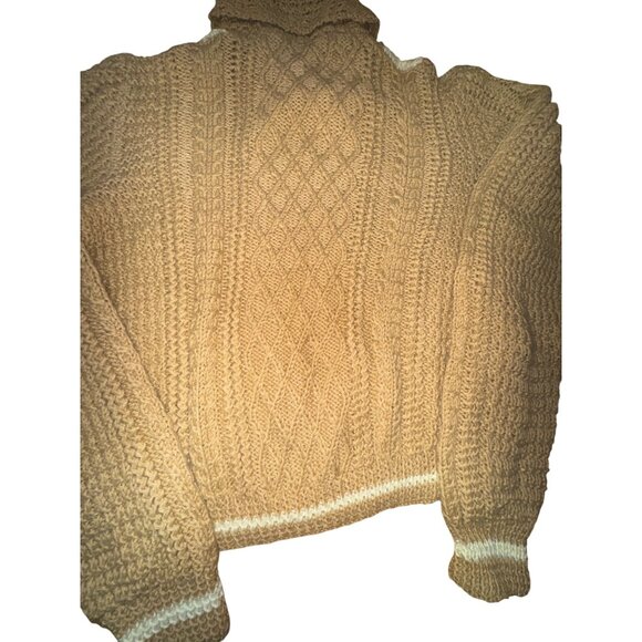 Vintage‎ Handmade XL Tan Beige Chunky Cable  Knit Sweater Preppy Classic Ranch - Picture 6 of 6